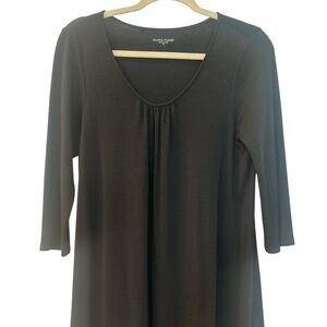 Eileen Fisher Black Tunic Dress 3/4 sleeve Size Medium 100% Wool Luxury Office